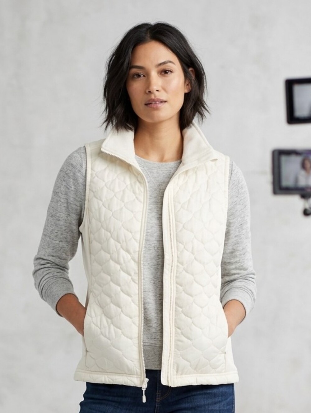 L.L. Bean Cream Quilted Sleeveless Vest